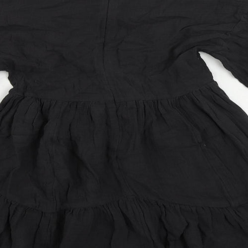 Marks and Spencer Girls Black Cotton Fit & Flare Size 9-10 Years Round Neck Zip