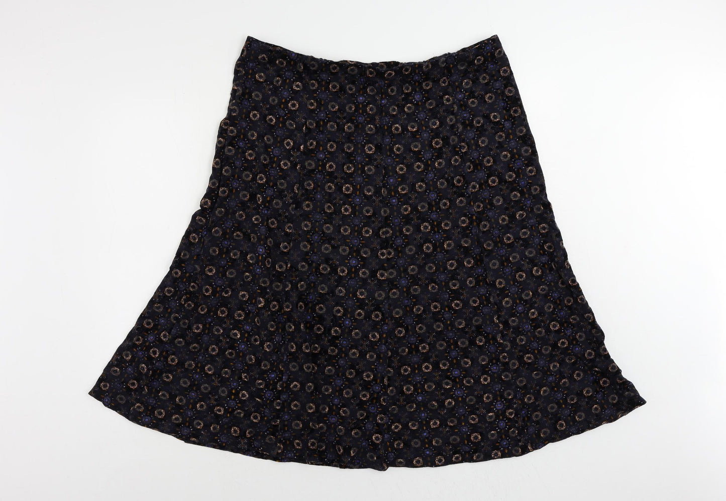 Marks and Spencer Womens Blue Geometric Polyester Flare Skirt Size 18 - Elastic Waist