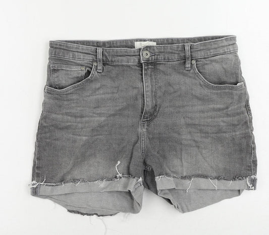 H&M Womens Grey Cotton Cut-Off Shorts Size 14 L4 in Regular Zip