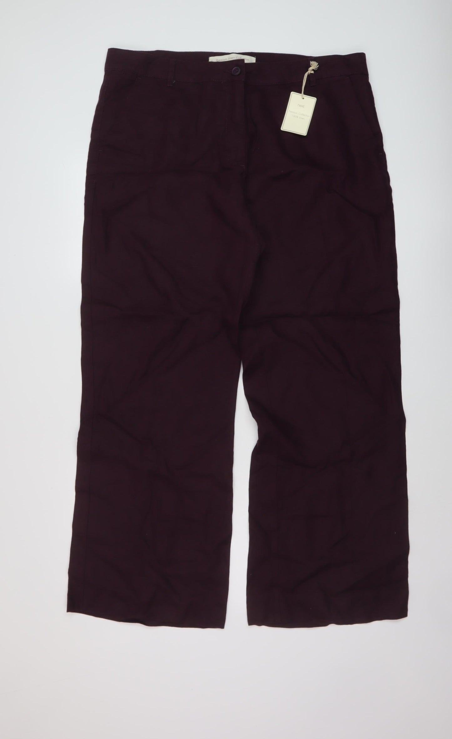 NEXT Womens Purple Linen Trousers Size 18 L31 in Regular Button