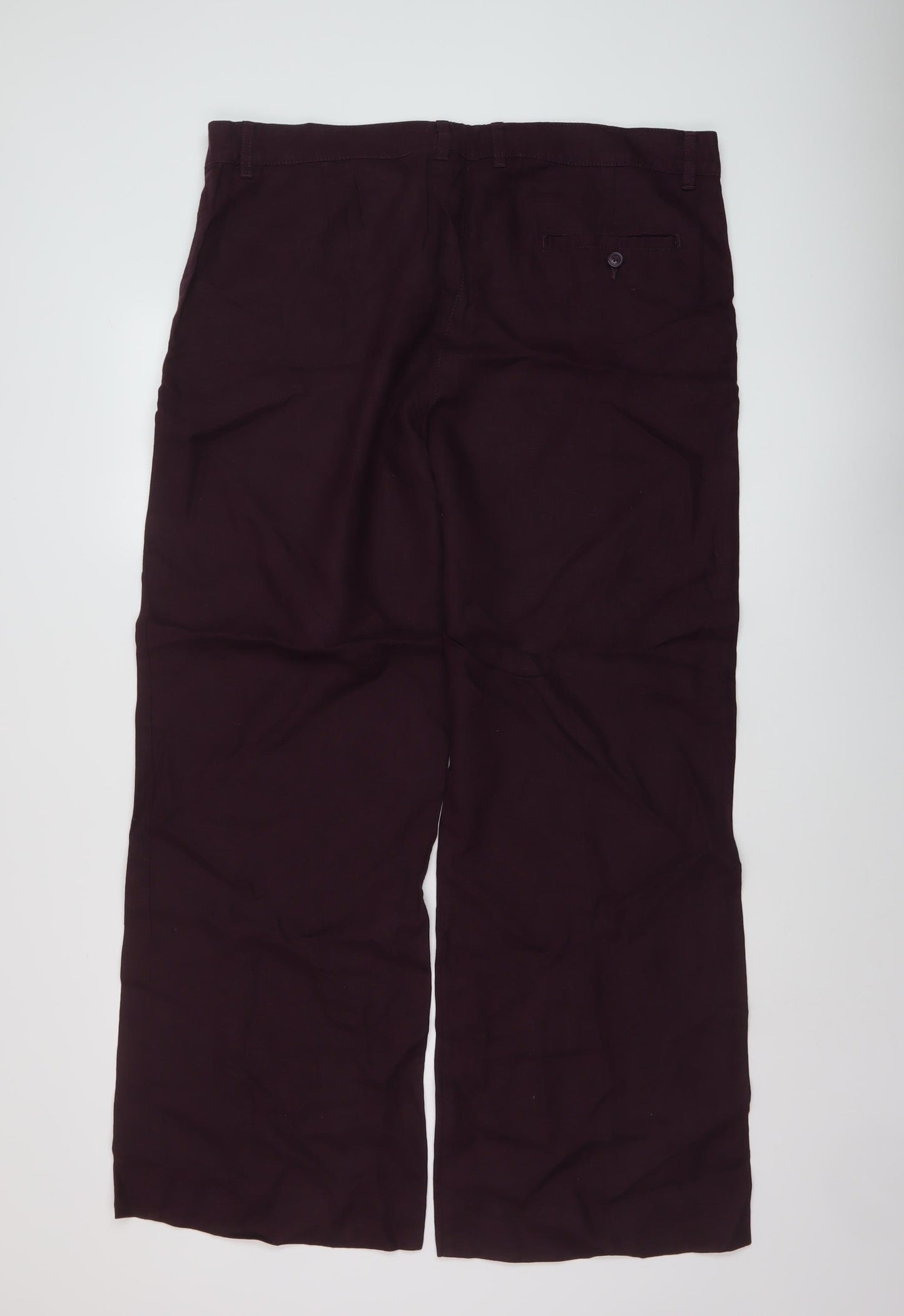 NEXT Womens Purple Linen Trousers Size 18 L31 in Regular Button