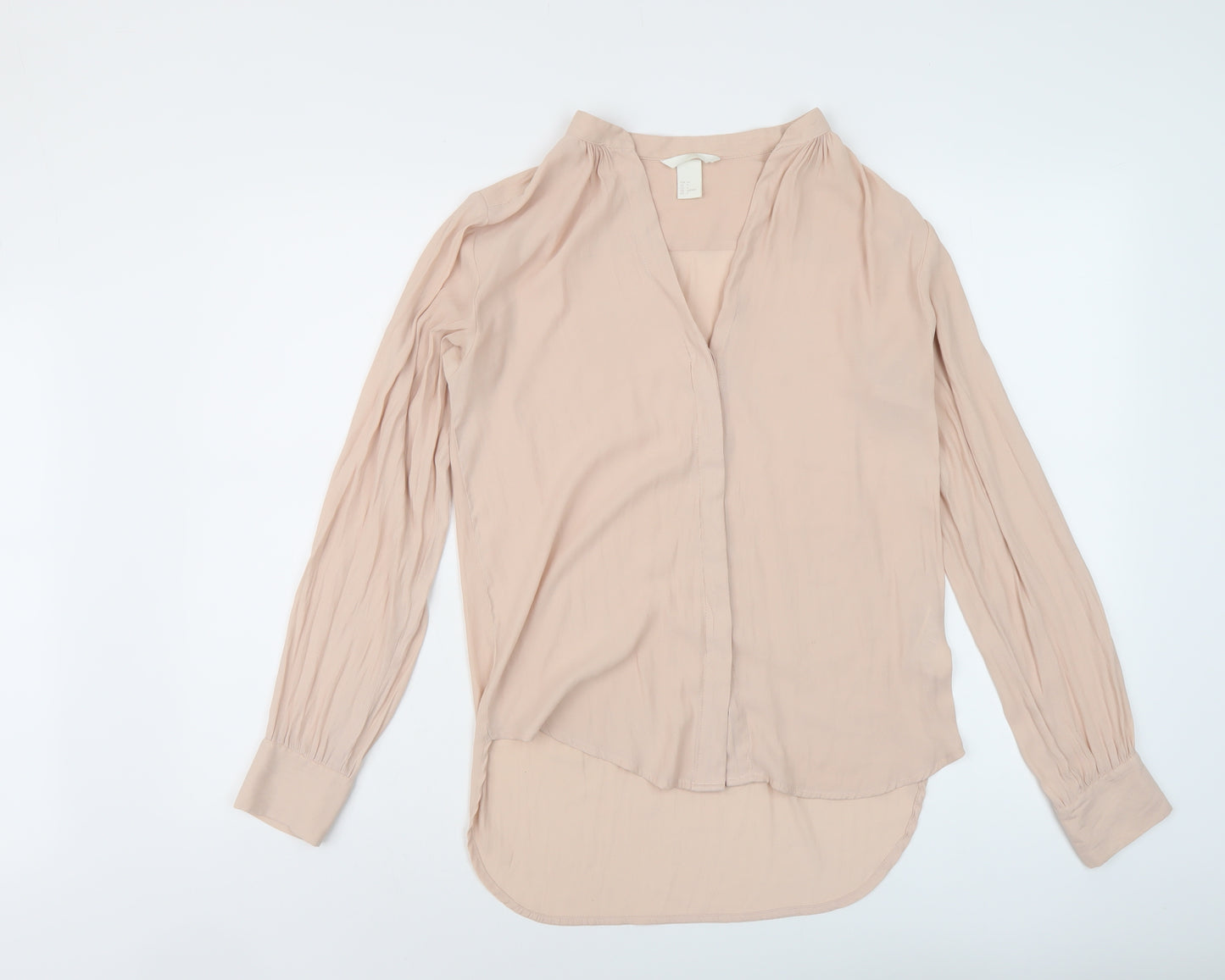 H&M Womens Pink Polyester Basic Blouse Size 6 V-Neck