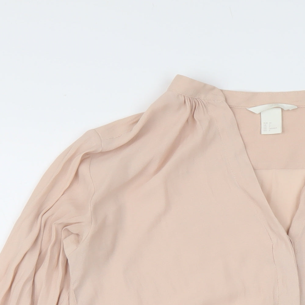 H&M Womens Pink Polyester Basic Blouse Size 6 V-Neck