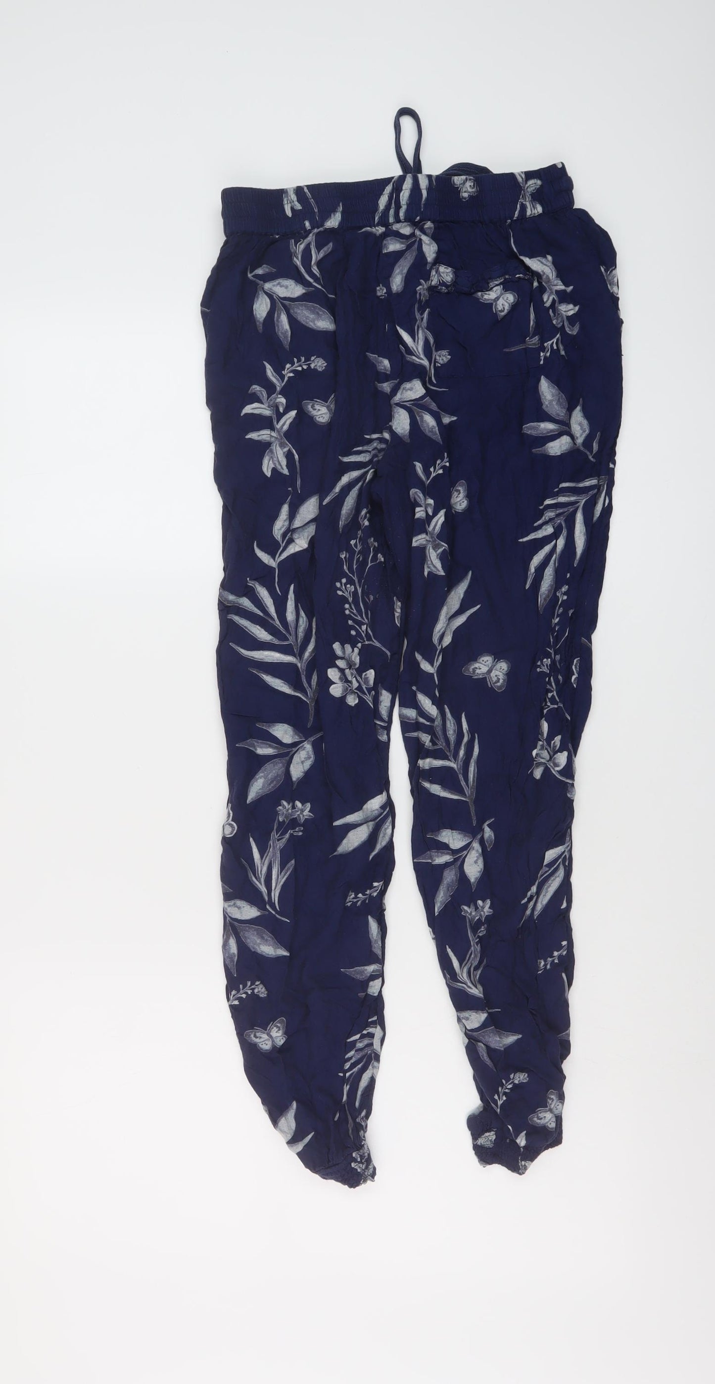 Fat Face Womens Blue Geometric Viscose Trousers Size 10 L25 in Regular Drawstring