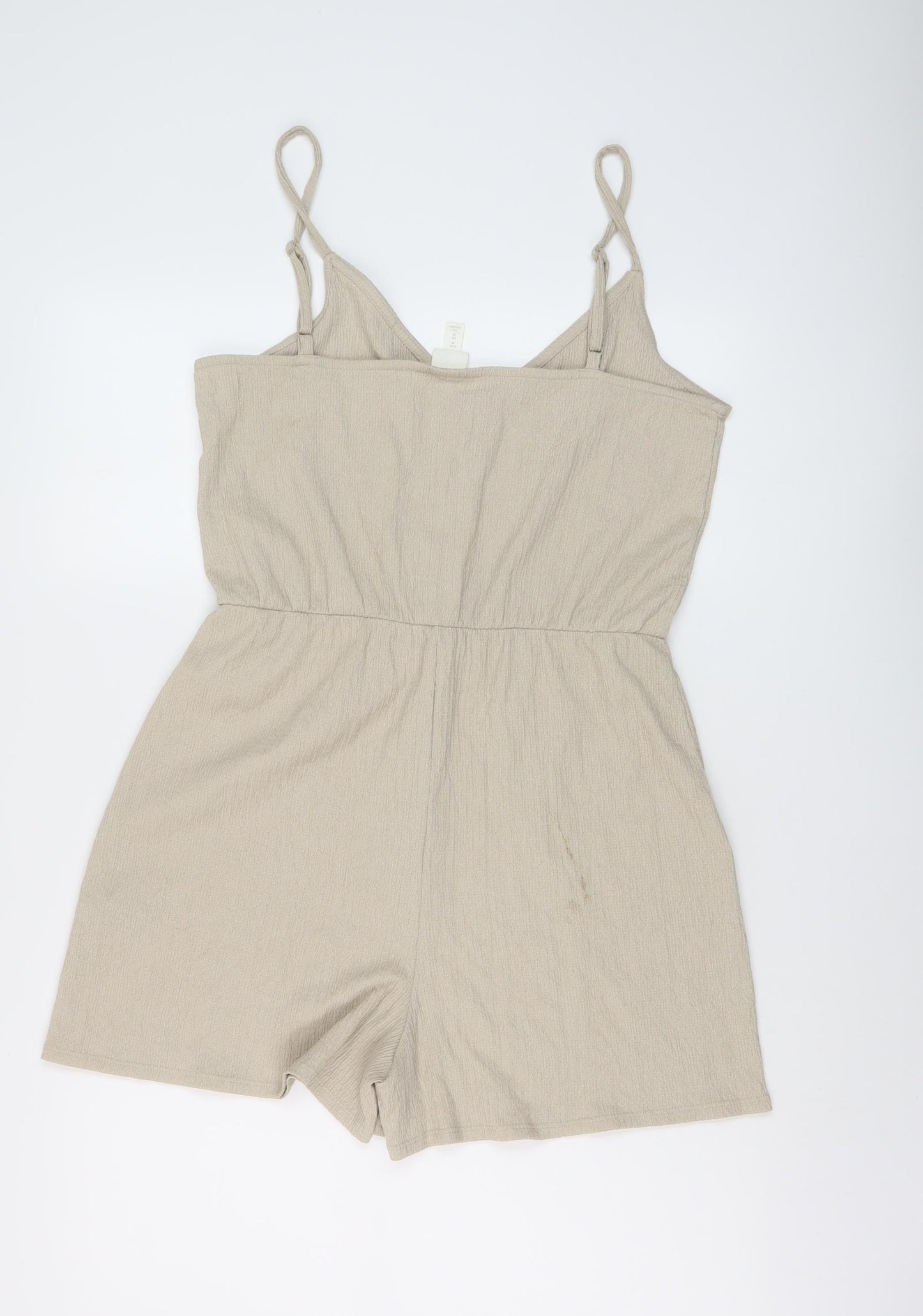 H&M Womens Beige Polyester Playsuit One-Piece Size M Button