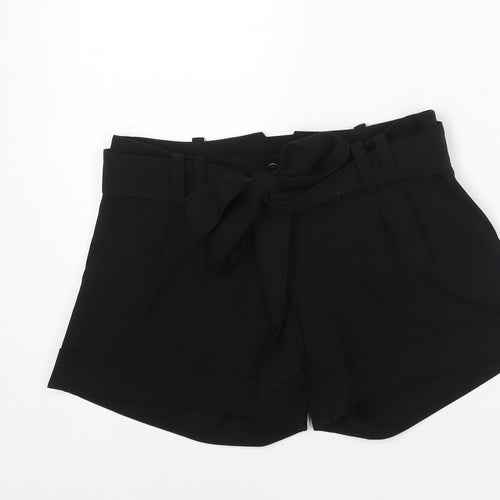 Warehouse Womens Black Polyester Basic Shorts Size 6 L4 in Regular Zip - Belted