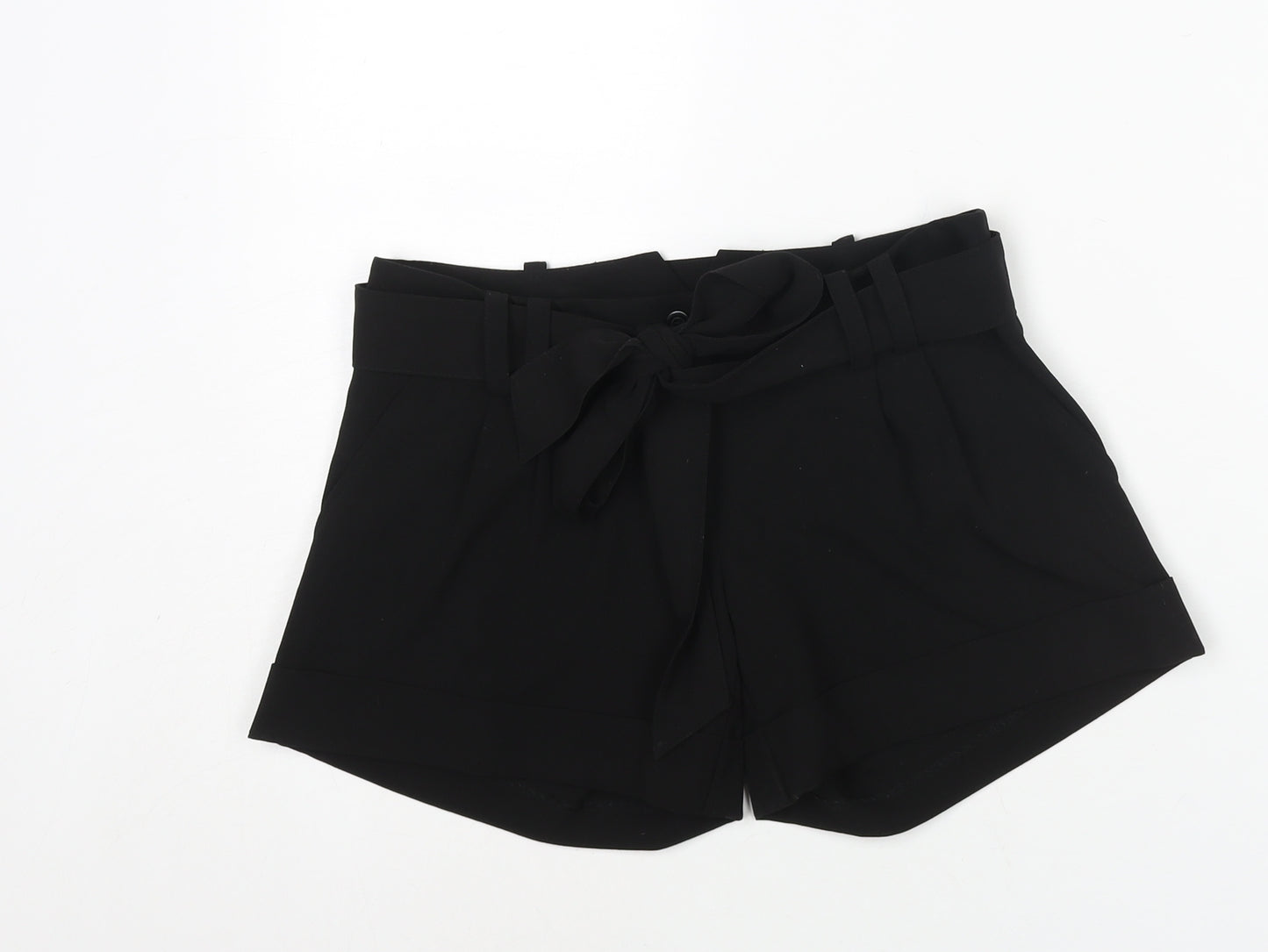 Warehouse Womens Black Polyester Basic Shorts Size 6 L4 in Regular Zip - Belted