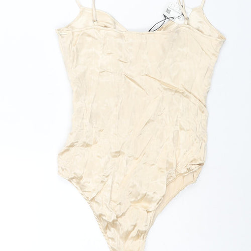 Zara Womens Ivory Polyester Bodysuit One-Piece Size S Zip