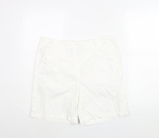 Marks and Spencer Womens White Cotton Chino Shorts Size 14 L7 in Regular Zip