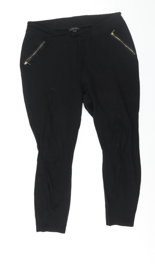 New Look Womens Black Viscose Trousers Size 16 L26 in Regular - Zip