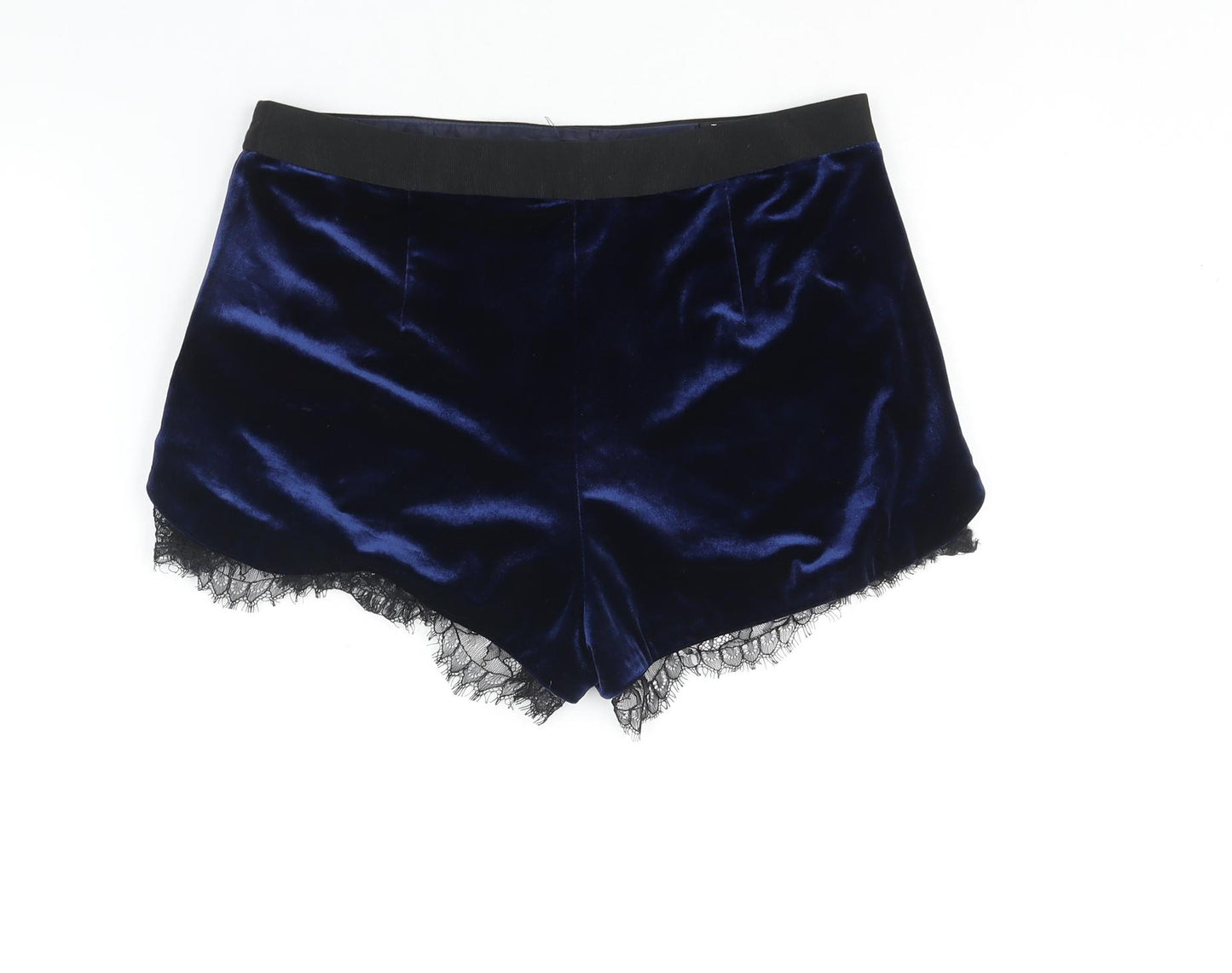 Topshop Womens Blue Polyester Basic Shorts Size 10 Regular Zip - Lace Hem