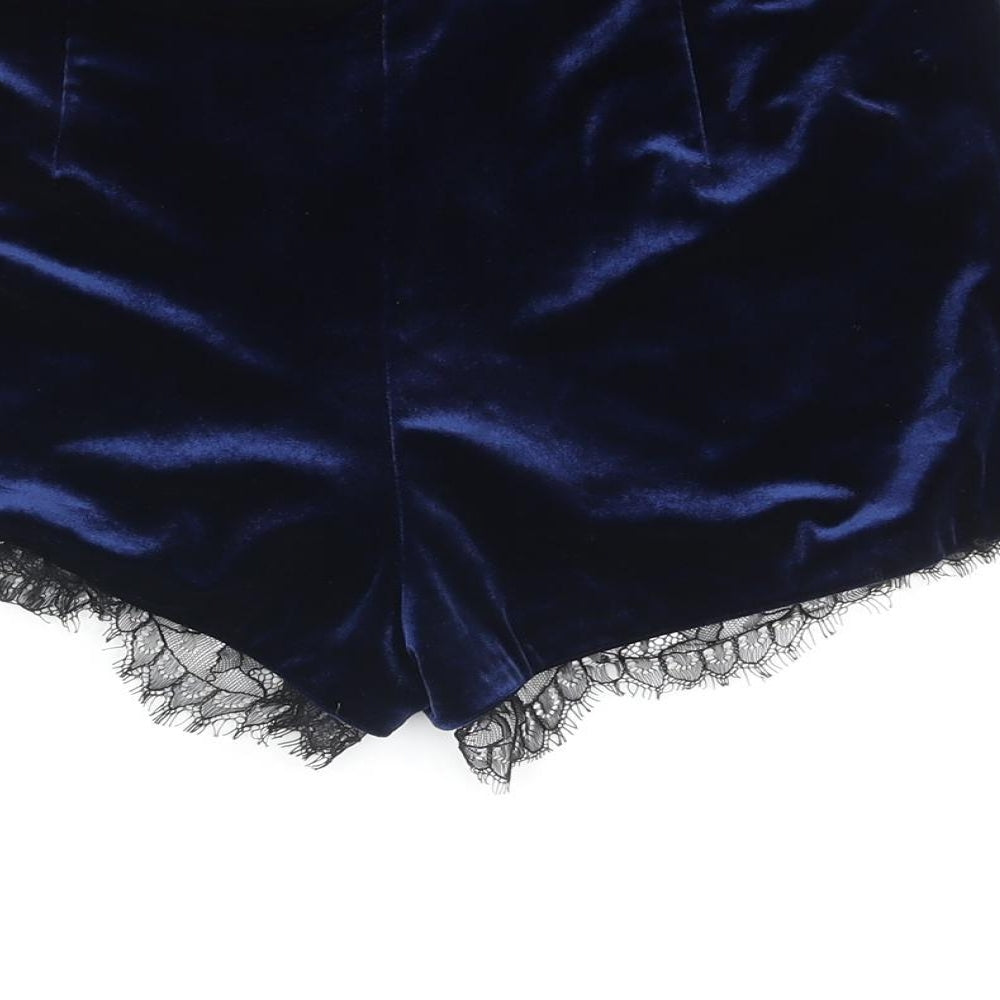 Topshop Womens Blue Polyester Basic Shorts Size 10 Regular Zip - Lace Hem