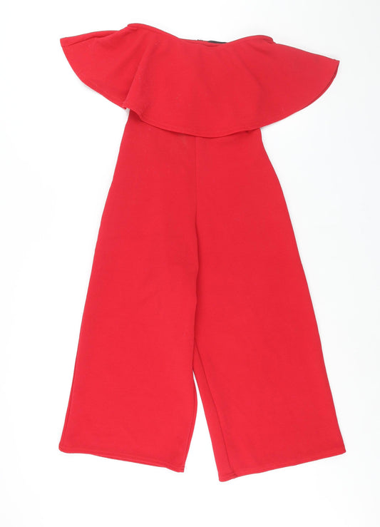 PRETTYLITTLETHING Womens Red Herringbone Polyester Jumpsuit One-Piece Size 6 L20 in Zip - Frill