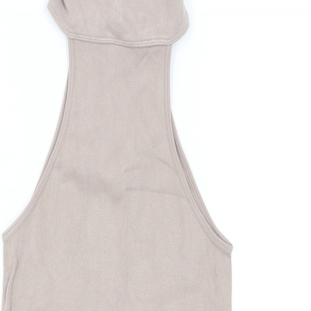 Zara Womens Beige Polyamide Bodysuit One-Piece Size M Snap - Size M-L