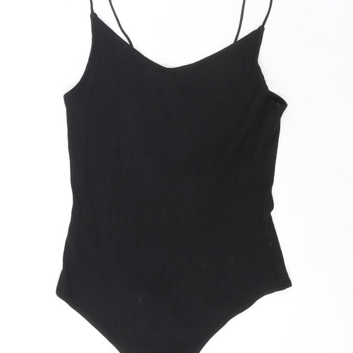 H&M Womens Black Viscose Bodysuit One-Piece Size S Snap