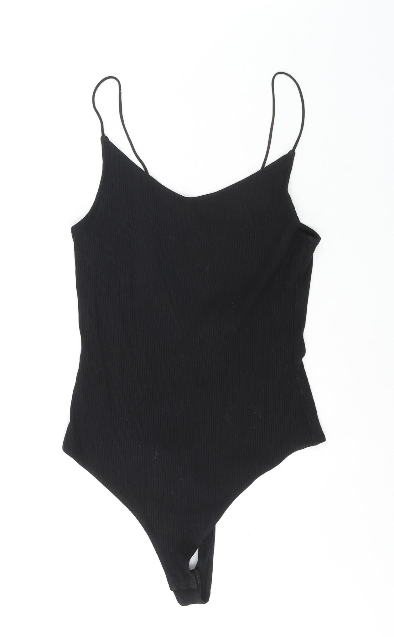 H&M Womens Black Viscose Bodysuit One-Piece Size S Snap