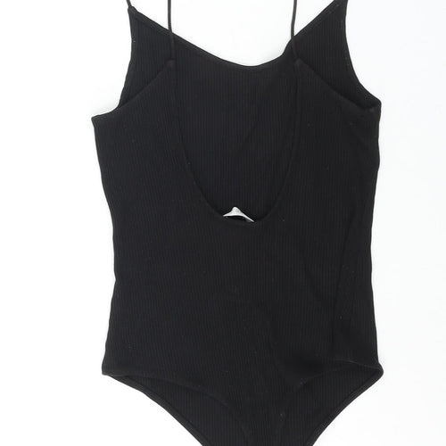 H&M Womens Black Viscose Bodysuit One-Piece Size S Snap