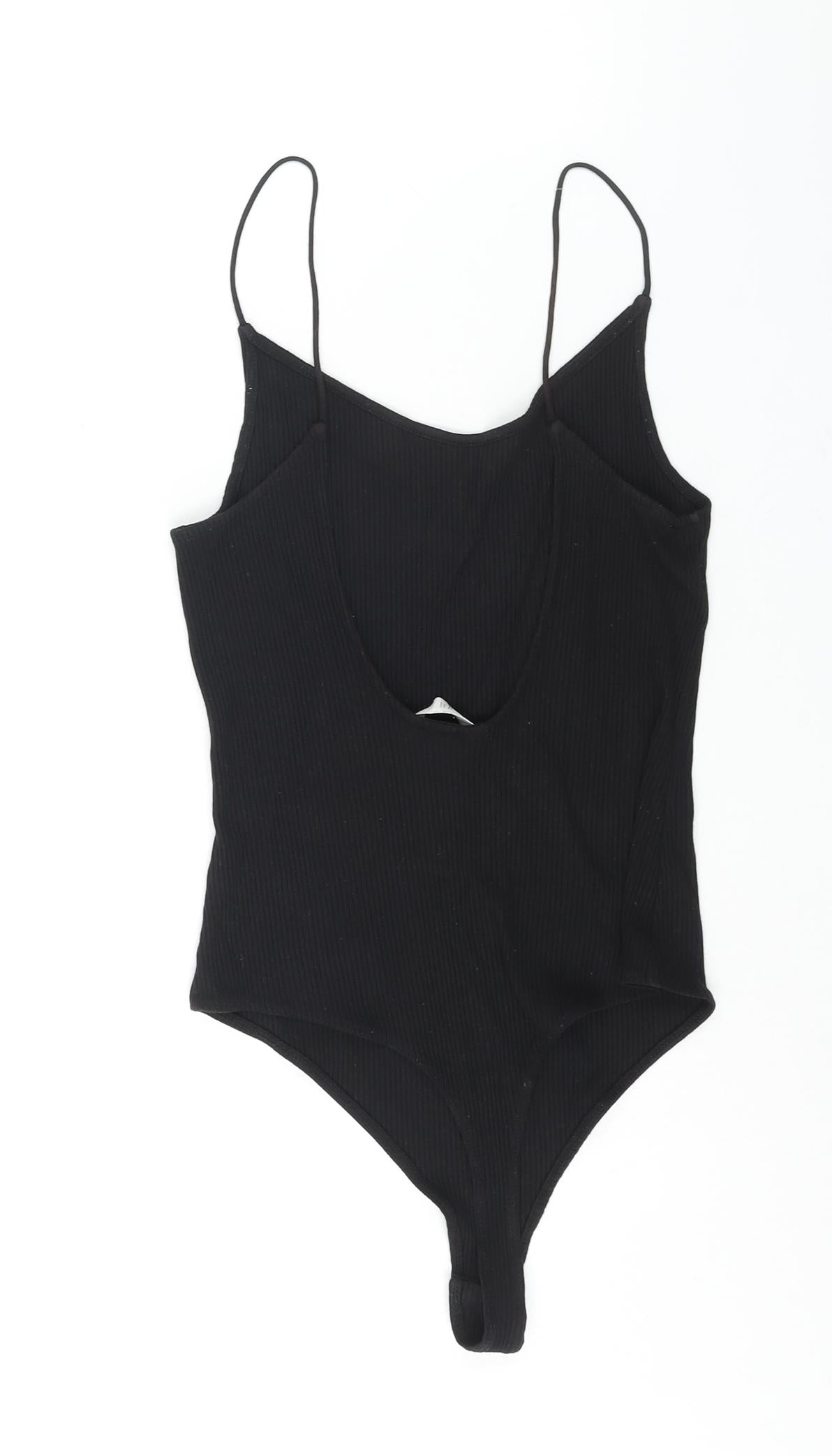 H&M Womens Black Viscose Bodysuit One-Piece Size S Snap