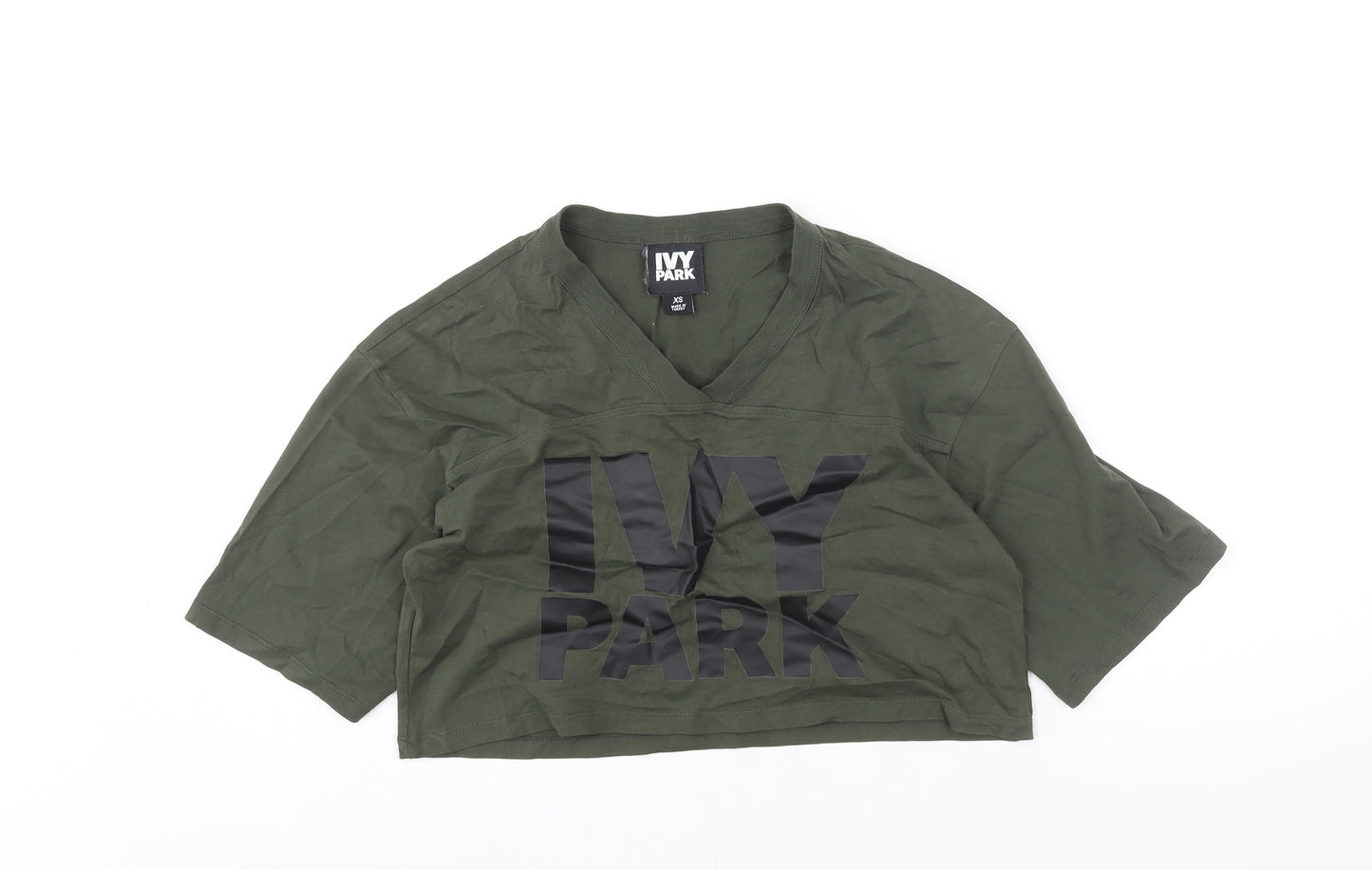 IVY PARK Womens Green Cotton Cropped T-Shirt Size XS V-Neck - IVY PARK Logo