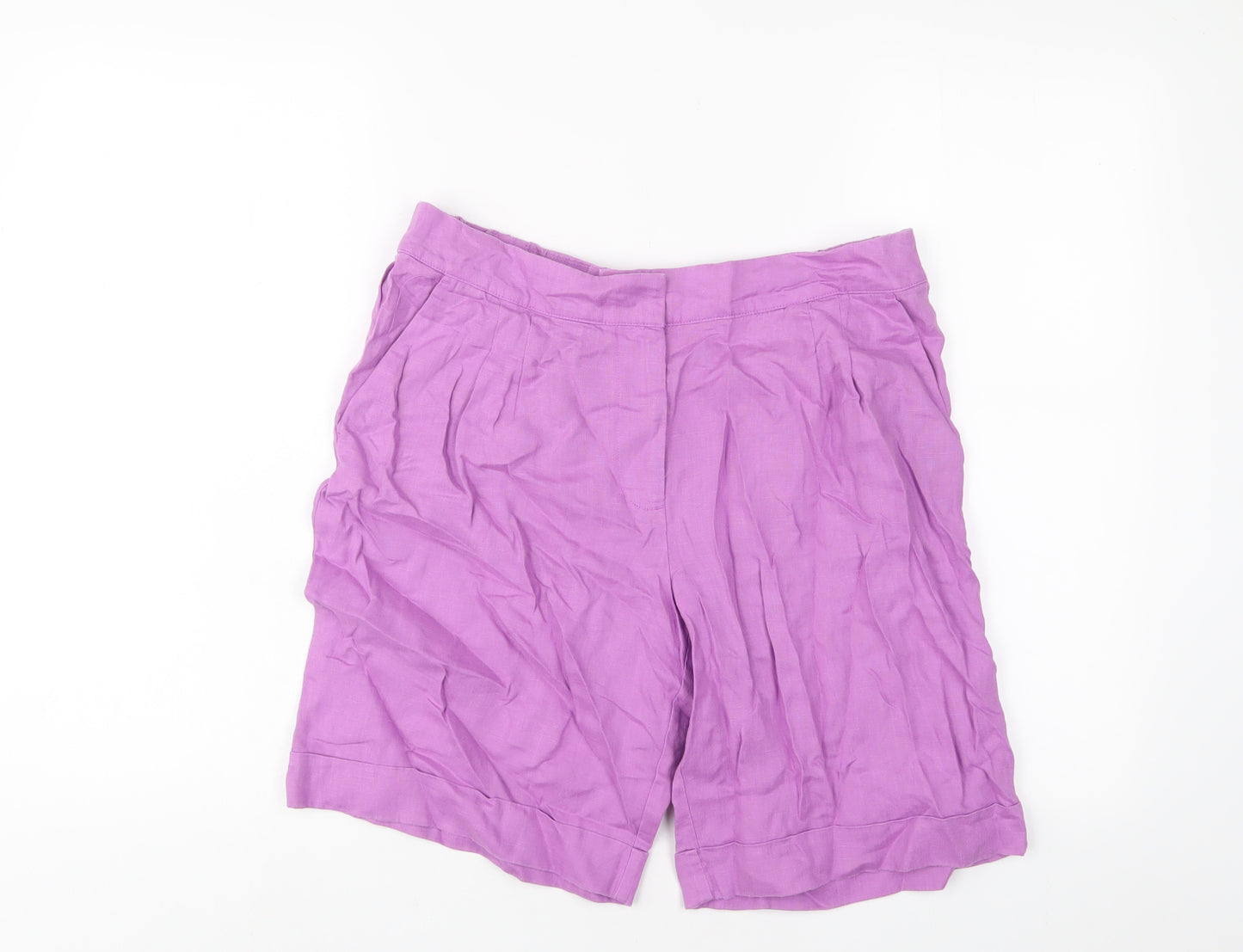 Boden Womens Purple Linen Bermuda Shorts Size 12 L8 in Regular Zip