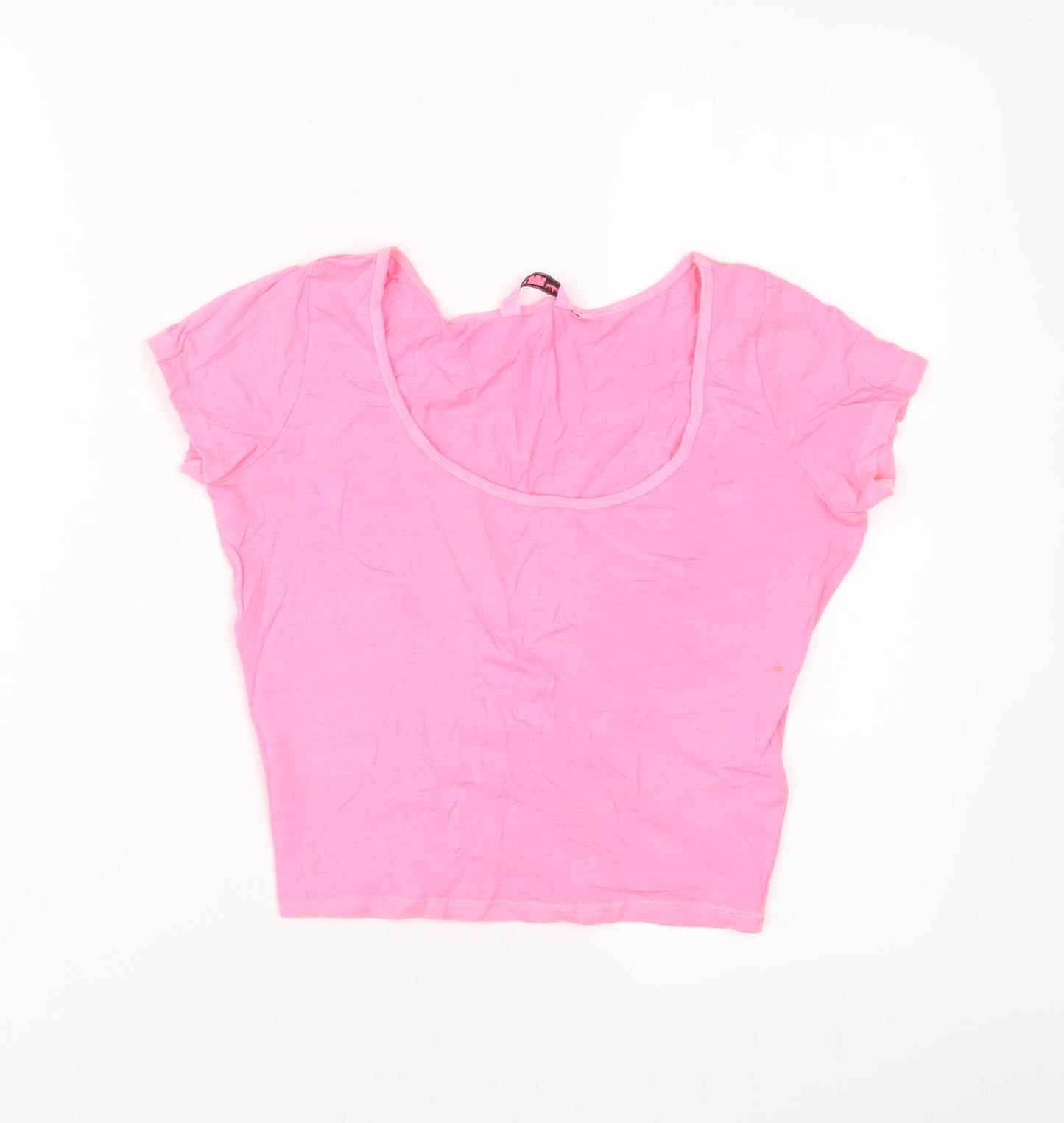 New Look Womens Pink Cotton Cropped T-Shirt Size 6 Crew Neck