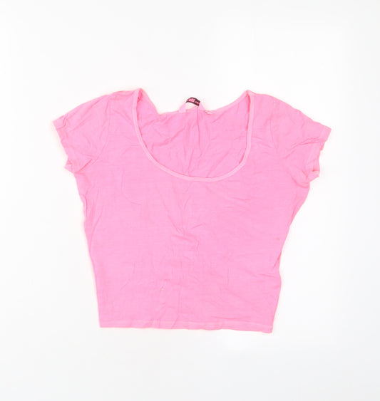 New Look Womens Pink Cotton Cropped T-Shirt Size 6 Crew Neck