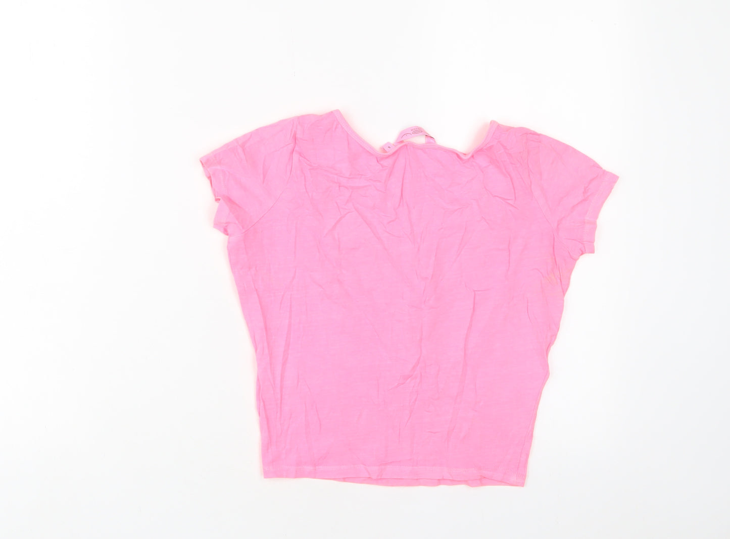 New Look Womens Pink Cotton Cropped T-Shirt Size 6 Crew Neck