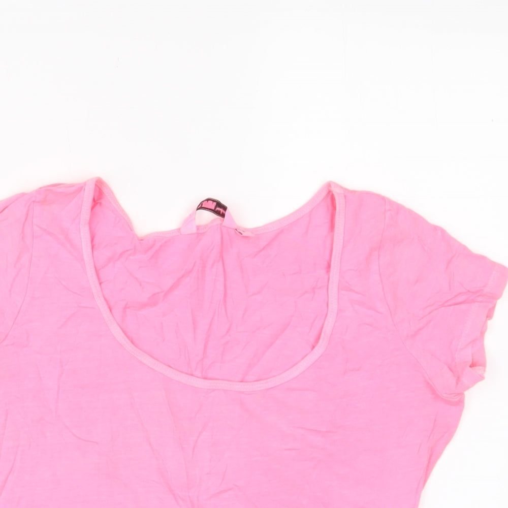 New Look Womens Pink Cotton Cropped T-Shirt Size 6 Crew Neck