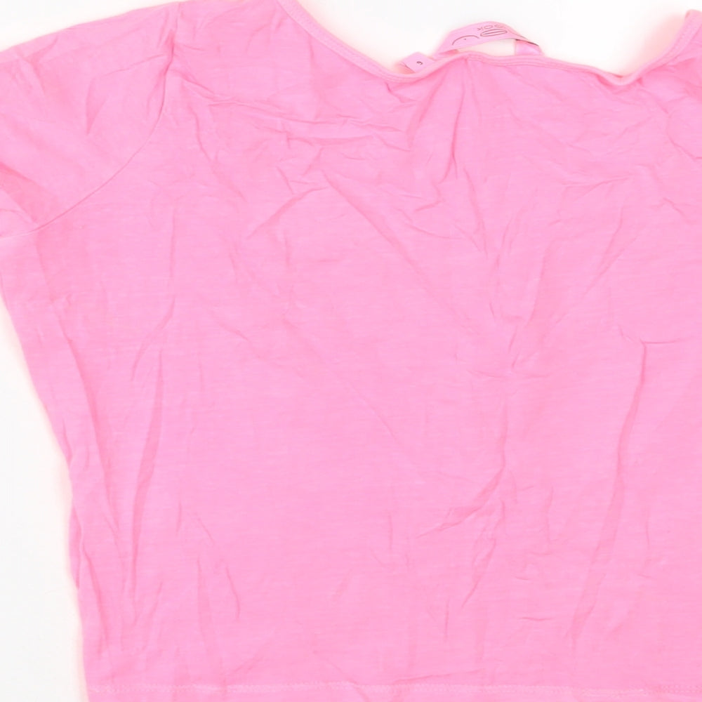 New Look Womens Pink Cotton Cropped T-Shirt Size 6 Crew Neck