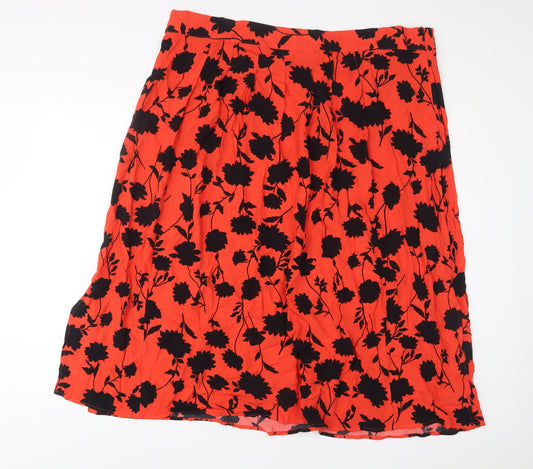 Marks and Spencer Womens Red Floral Viscose A-Line Skirt Size 24 Zip