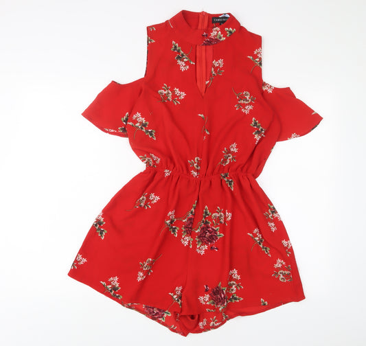 Cameo Rose Womens Red Floral Polyester Playsuit One-Piece Size 12 L3 in Zip