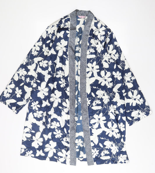 Per Una Womens Blue Floral Polyester Kimono Gown Size 12 - Open