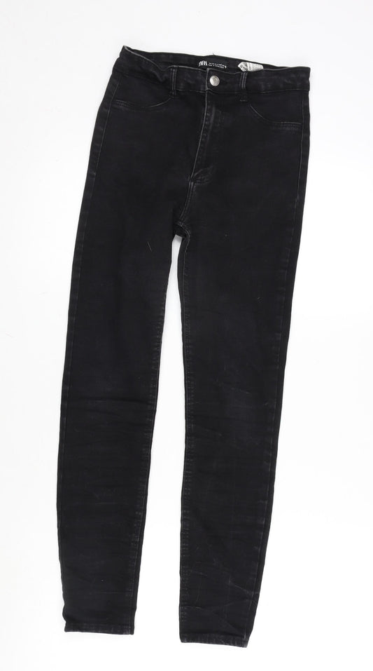 Zara Womens Black Cotton Blend Straight Jeans Size 10 L26 in Regular Zip