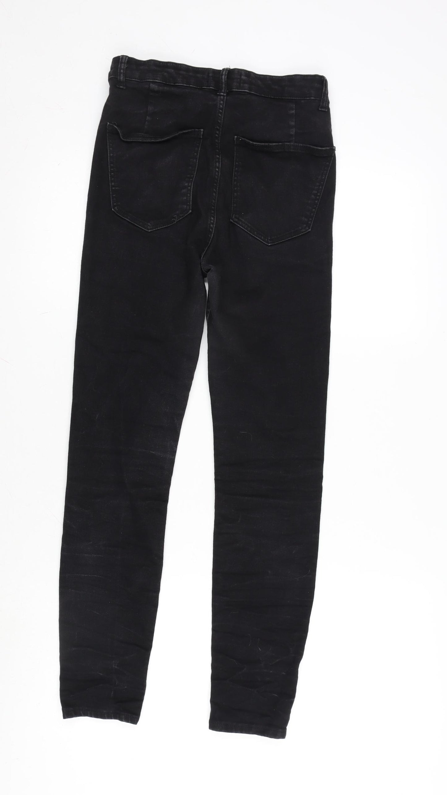 Zara Womens Black Cotton Blend Straight Jeans Size 10 L26 in Regular Zip