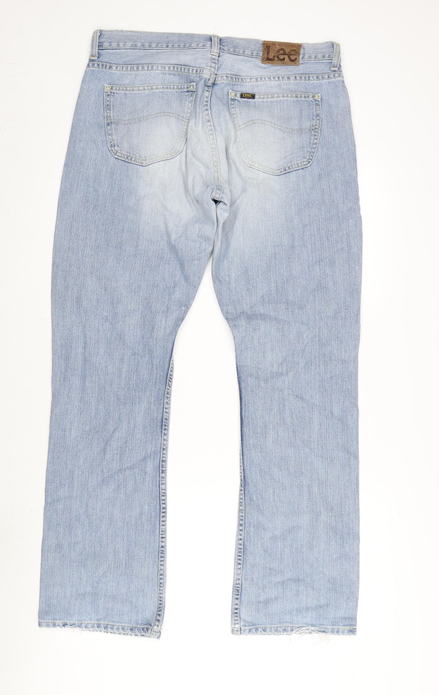 Lee Mens Blue Cotton Straight Jeans Size 36 in L32 in Regular Zip