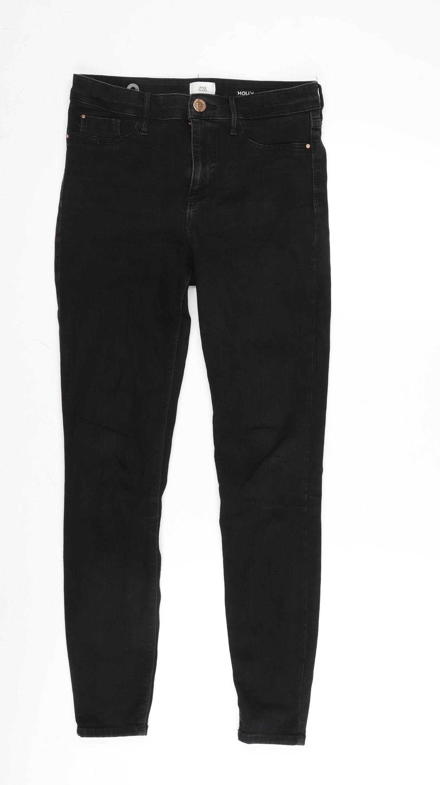 River Island Womens Black Cotton Blend Straight Jeans Size 10 L27 in Regular Zip