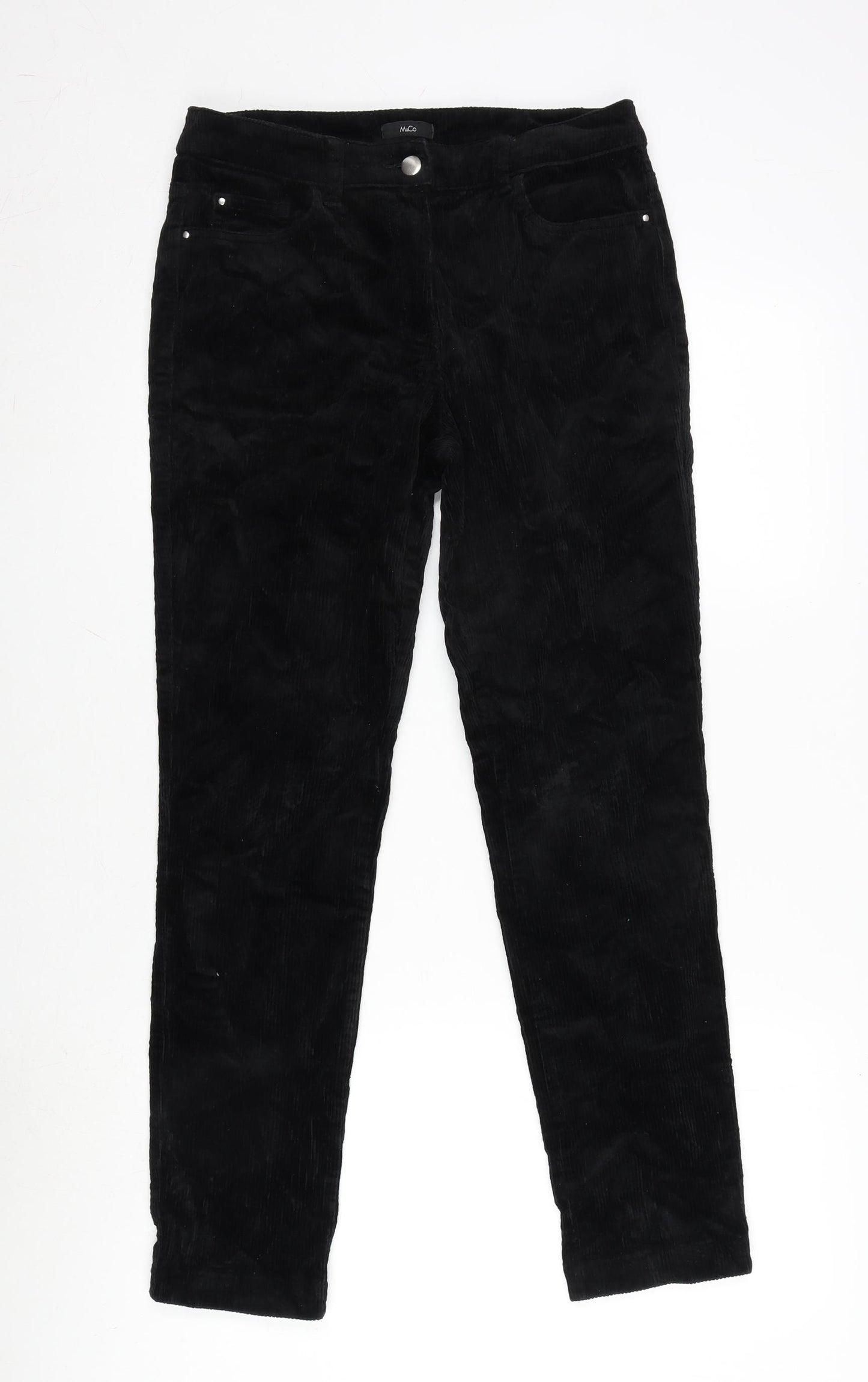 M&Co Womens Black Cotton Trousers Size 10 L28 in Regular Zip