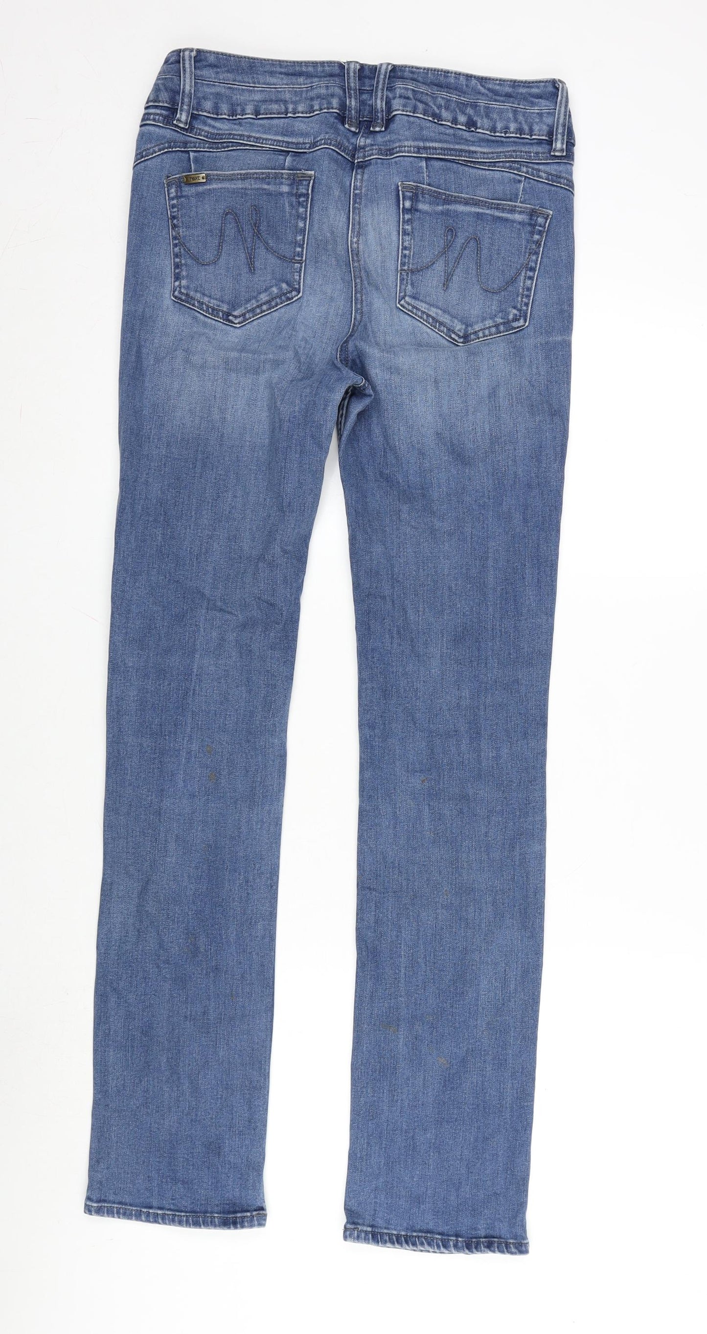 NEXT Womens Blue Cotton Blend Straight Jeans Size 10 L31 in Regular Zip