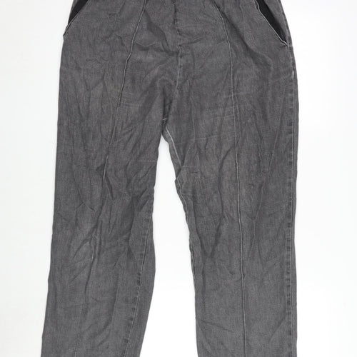 Market & Spencer Womens Grey Cotton Trousers Size 16 L26.5 in Regular