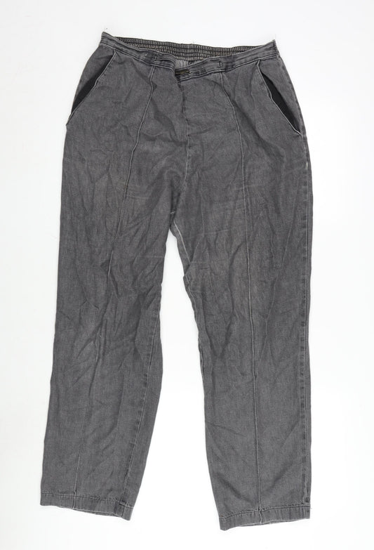 Market & Spencer Womens Grey Cotton Trousers Size 16 L26.5 in Regular