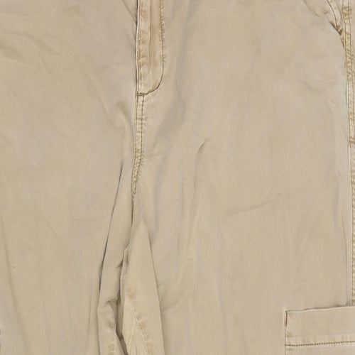 TU Womens Beige Cotton Cargo Trousers Size 16 L28 in Regular Zip - Embroidery