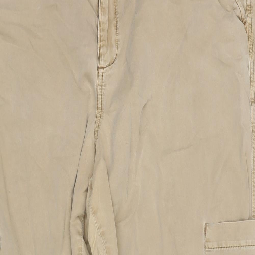 TU Womens Beige Cotton Cargo Trousers Size 16 L28 in Regular Zip - Embroidery