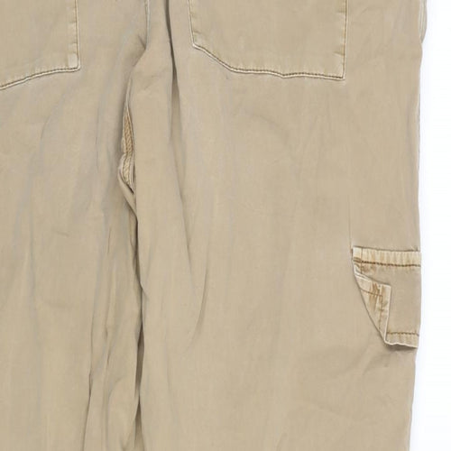 TU Womens Beige Cotton Cargo Trousers Size 16 L28 in Regular Zip - Embroidery