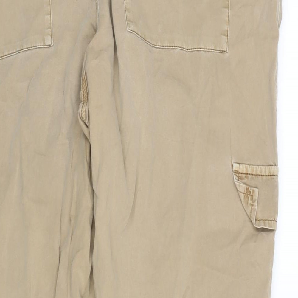 TU Womens Beige Cotton Cargo Trousers Size 16 L28 in Regular Zip - Embroidery