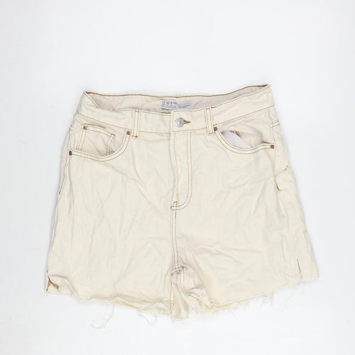 Denim & Co. Womens Ivory Cotton Cut-Off Shorts Size 12 Regular Zip