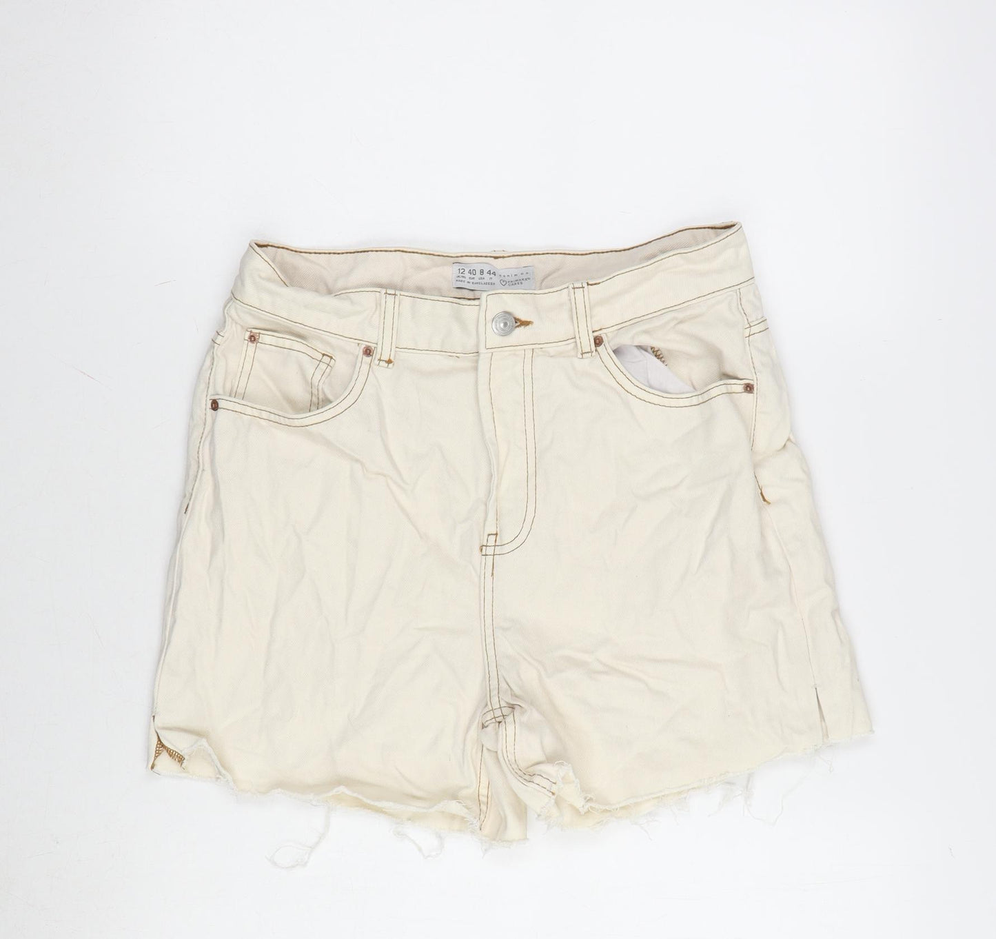 Denim & Co. Womens Ivory Cotton Cut-Off Shorts Size 12 Regular Zip