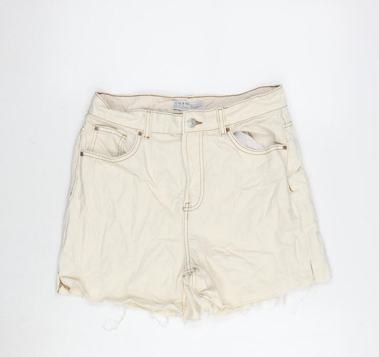 Denim & Co. Womens Ivory Cotton Cut-Off Shorts Size 12 Regular Zip