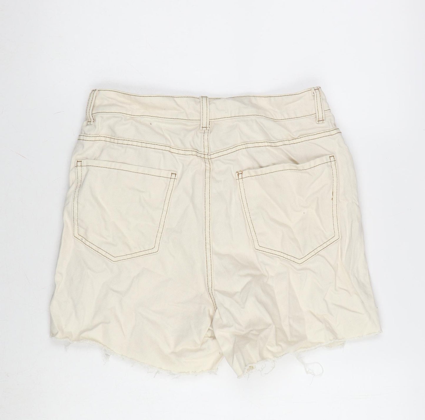 Denim & Co. Womens Ivory Cotton Cut-Off Shorts Size 12 Regular Zip