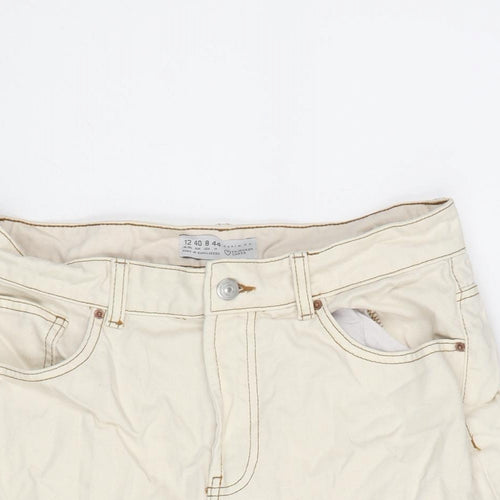 Denim & Co. Womens Ivory Cotton Cut-Off Shorts Size 12 Regular Zip