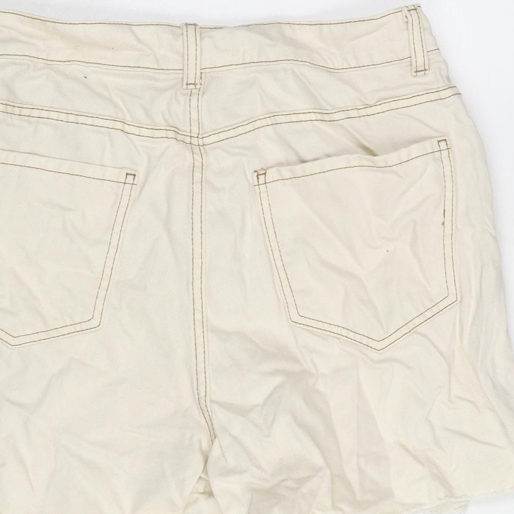 Denim & Co. Womens Ivory Cotton Cut-Off Shorts Size 12 Regular Zip